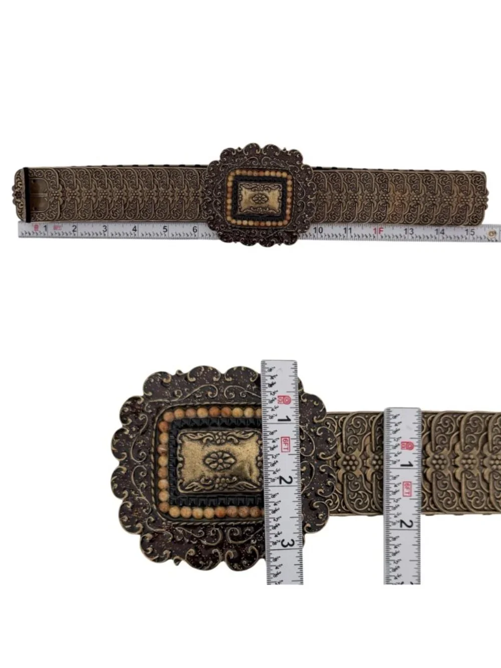 Y2K Boho Coachella Festival Statement Wide Elastic Brass Tone Belt Ornate Buckle